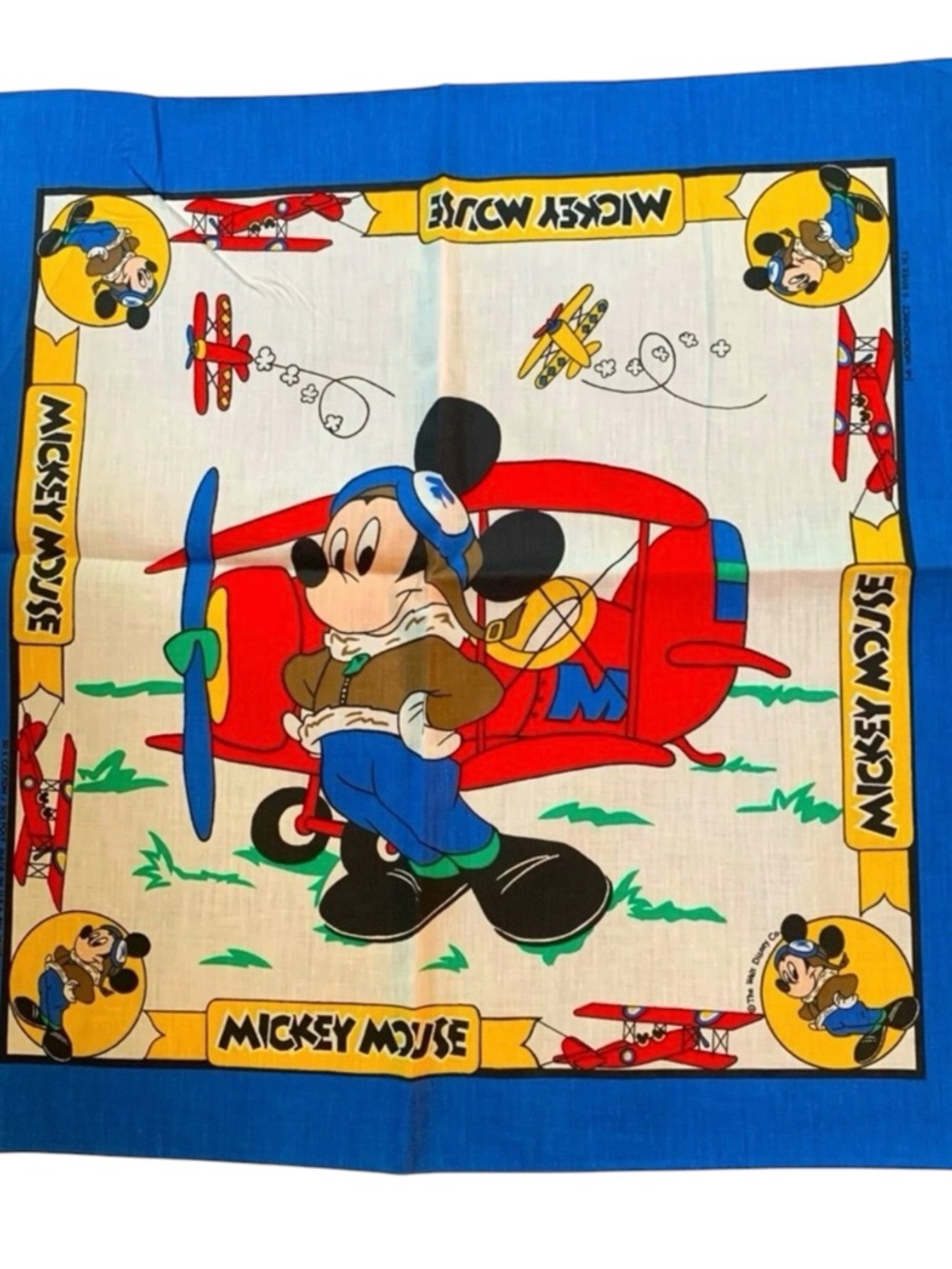 Vintage 90s Disney Mickey Mouse Square Colourful Bandana Made in USA Cute